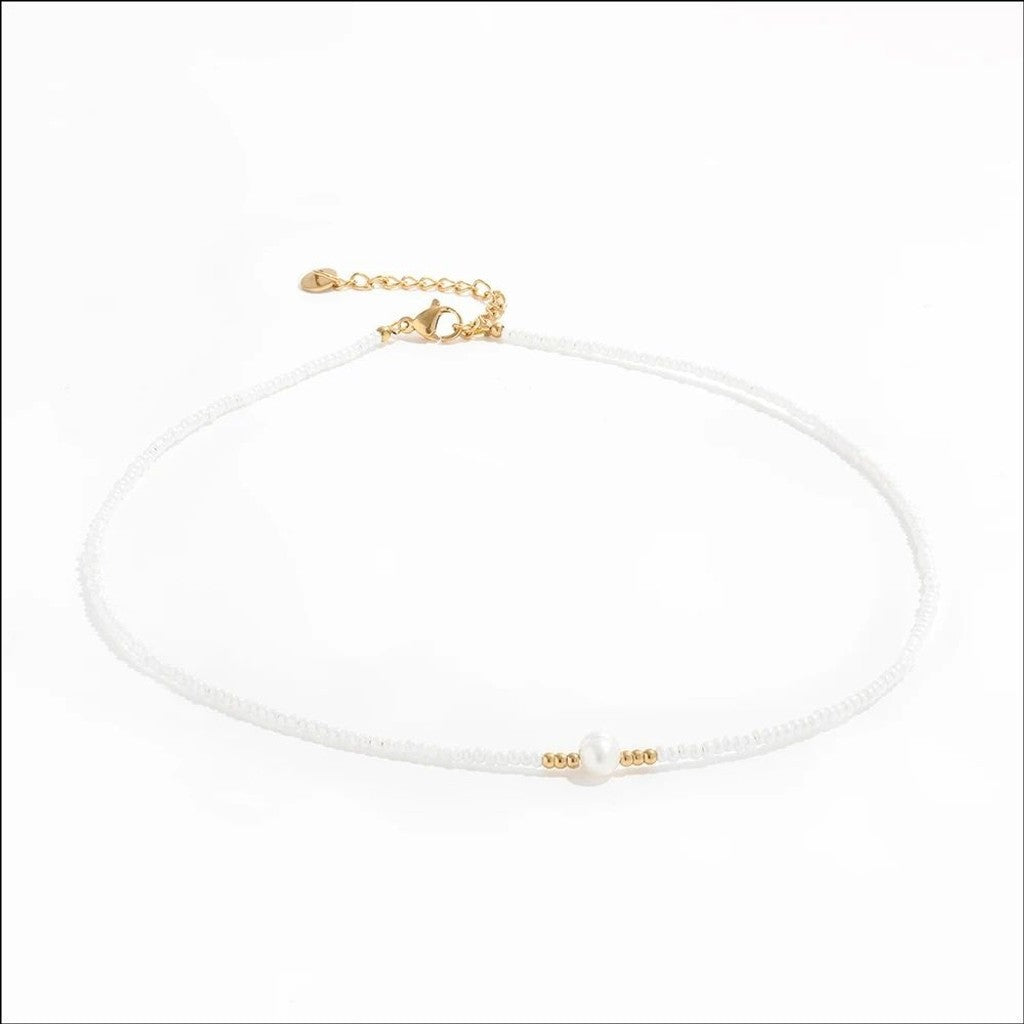 muun studios Ena Hvid Bead og Perle Halskæde - 18K Forgyldt Necklace 18K Gold Plated