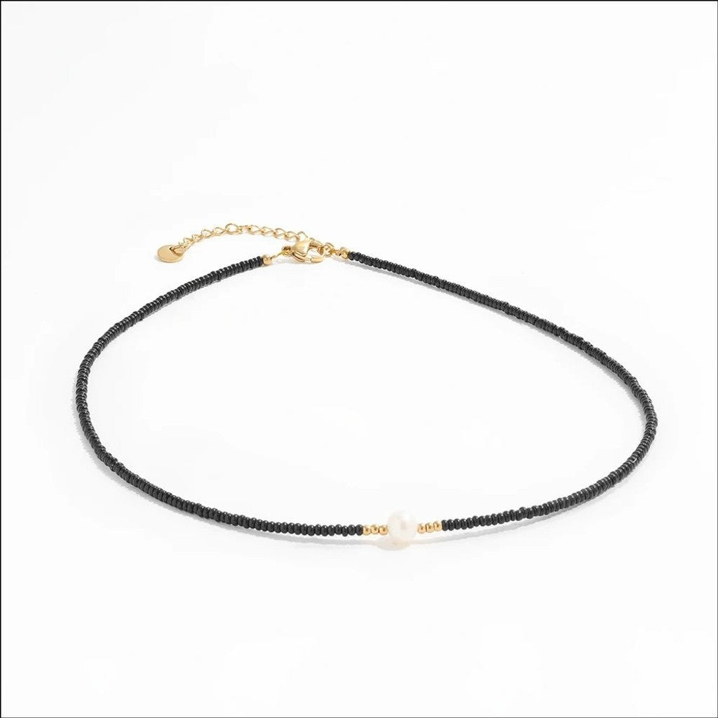 muun studios Ena Sort Bead og Perle Halskæde - 18K Forgyldt Necklace 18K Gold Plated