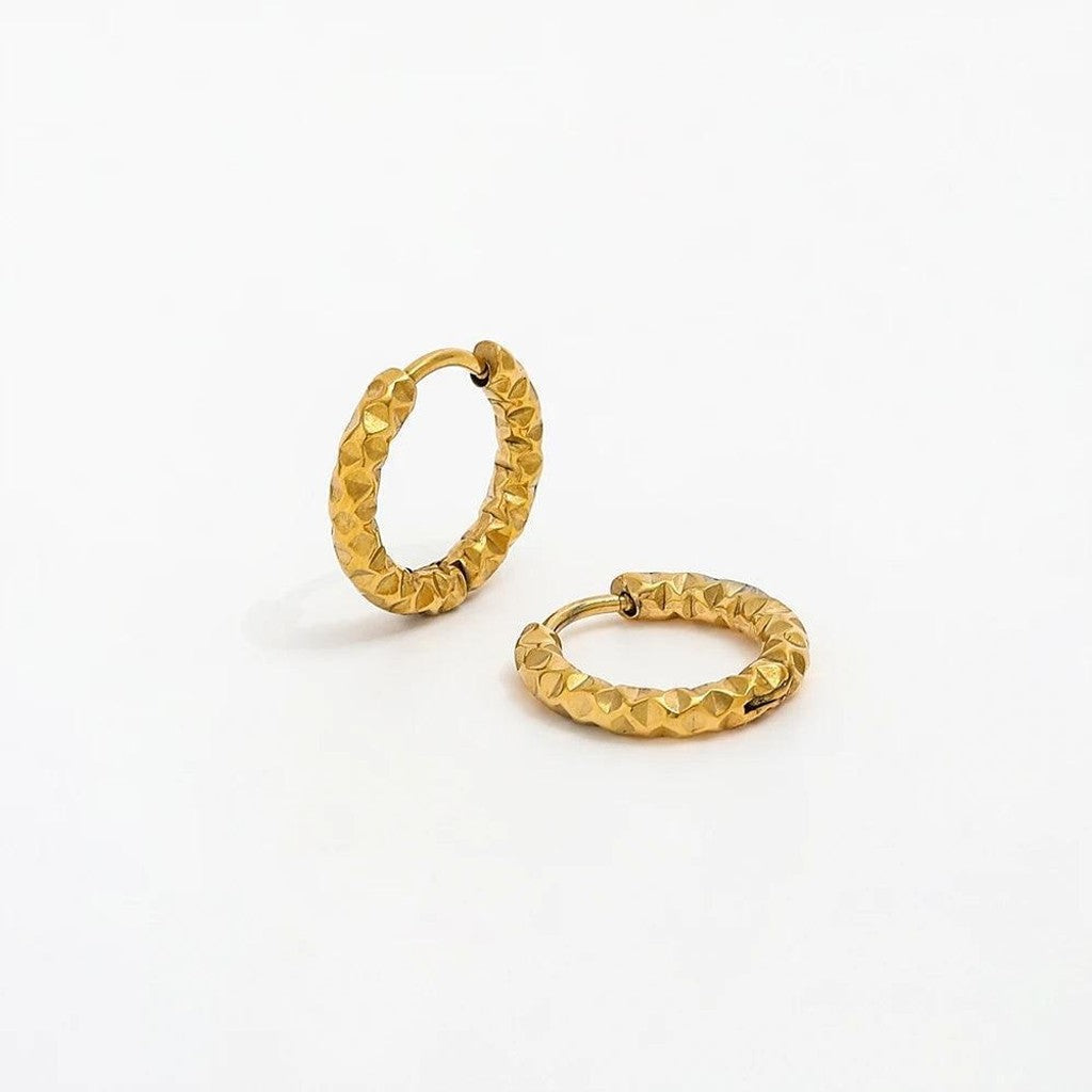 muun studios Nina Tekstureret Øreringe - 15 mm - 18K Guldbelagt Earring 18K Gold Plated