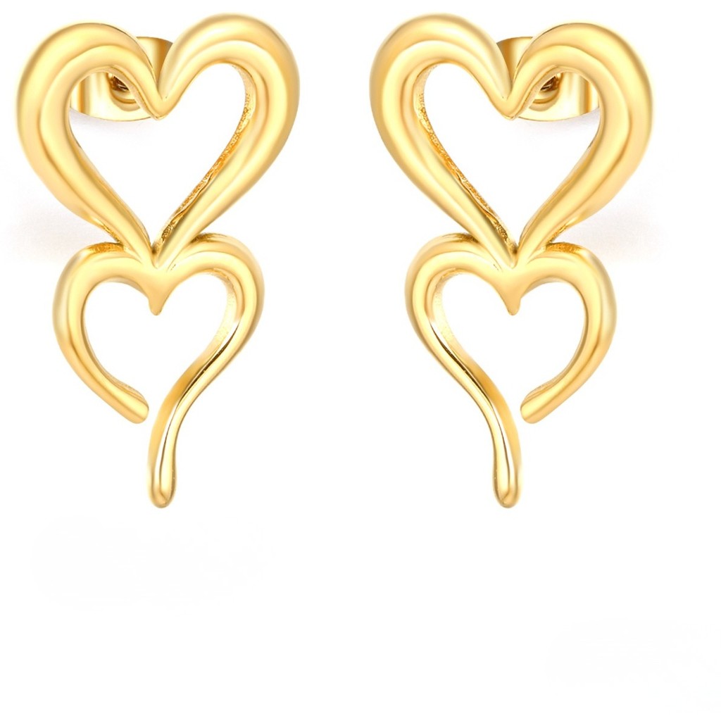 muun studios Soe Double Heart Earrings – 18K Gold Plated Stainless Steel Earring