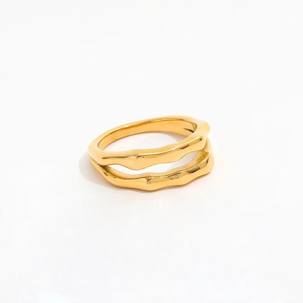 Irregulær Double Ring 18K Guldbelagt - muun studios